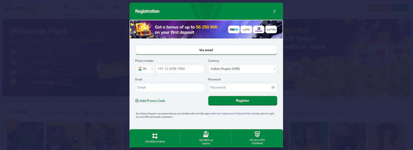 Valor casino registration process